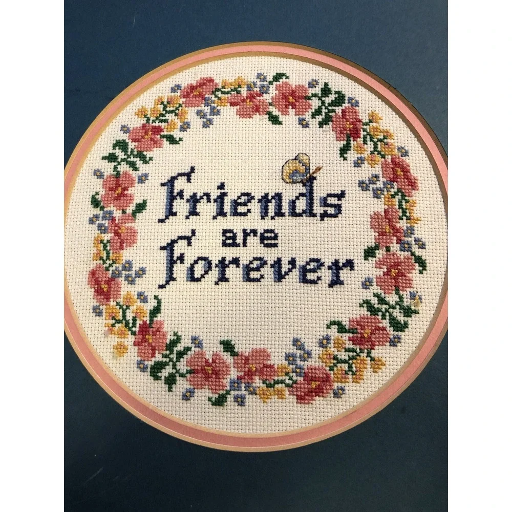 Friends are Forever - Cross Stitch - Finished - Framed size 8 x 8